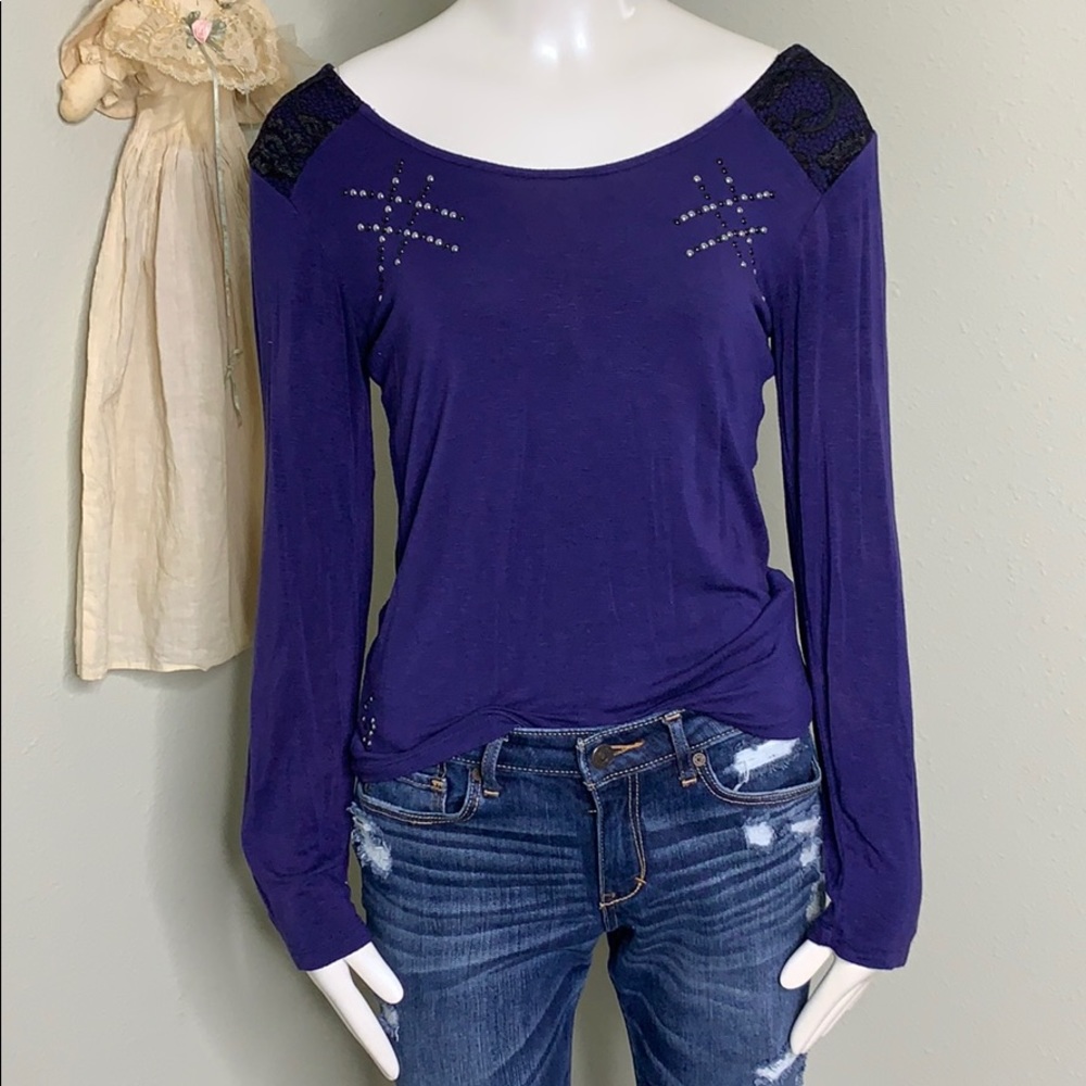 Blue Long Sleeve with lace bow